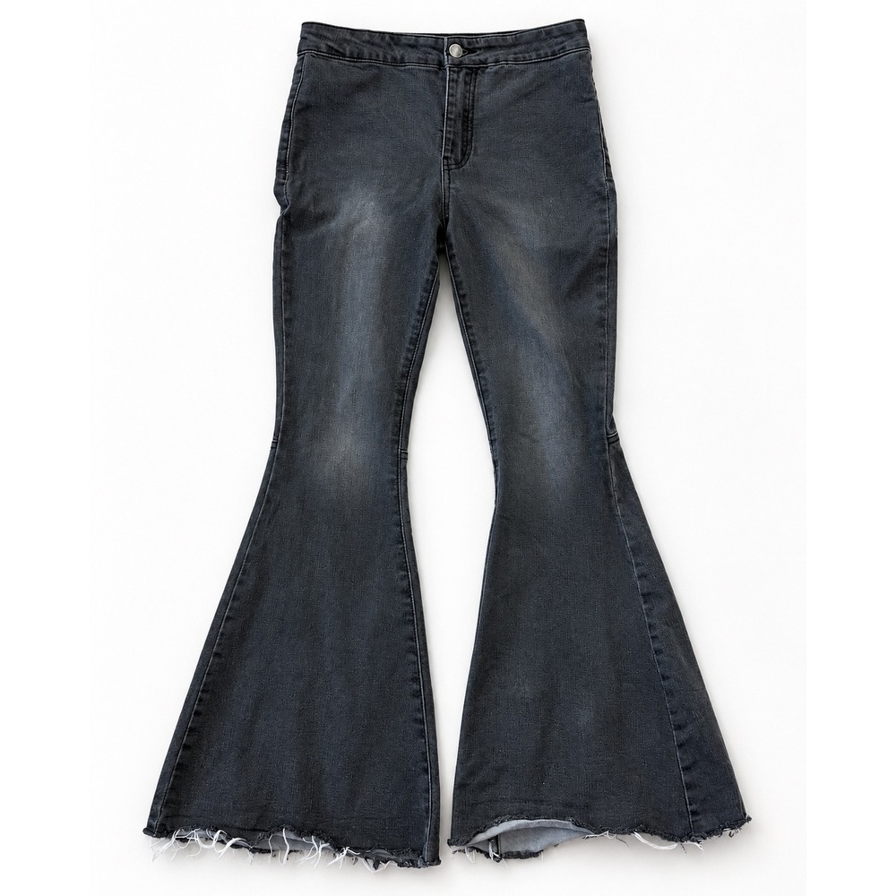 Chelsea & Violet Girls Black Bell Bottom Flare Jeans Raw Hem Size 14
